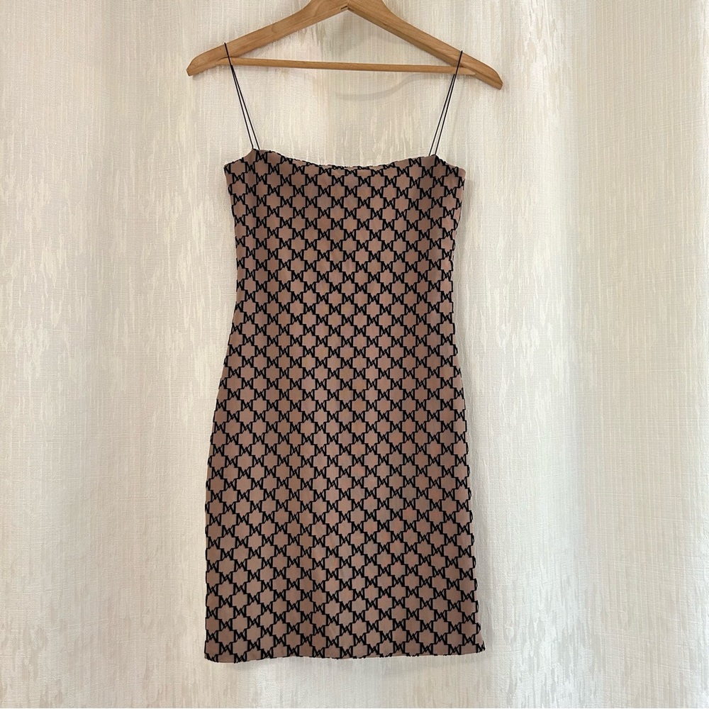 Meshki Cream and Brown Spaghetti Strap Mini Dress